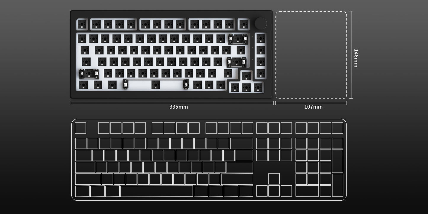 Akko 5075S VIA Kit 75% Custom Barebone Keyboard RGB Backlit 3/5-Pin Hotswap Mechanical Gaming Keyboard with Knob Gasket Mount