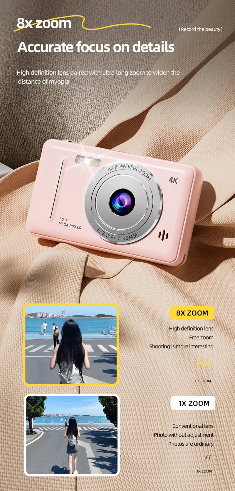 4K Digital Camera 5000W Pixel Retro CCD Portable Card Camera Entry-level Camera Dual Camera Flash 50 Million Pixels Auto Focus