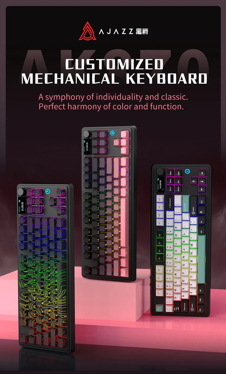 AJAZZ AK870 Plus 87-Key Wireless Mechanical Keyboard RGB Hot Swap Bluetooth Gaming Keyboard Multi-function Knob for Laptop PC