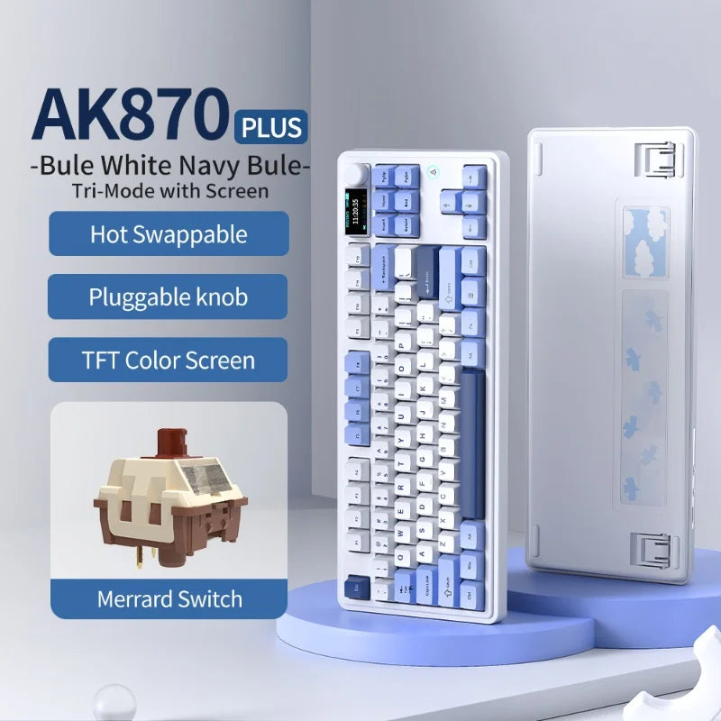 AJAZZ AK870 Plus 87-Key Wireless Mechanical Keyboard RGB Hot Swap Bluetooth Gaming Keyboard Multi-function Knob for Laptop PC