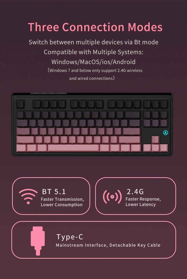 AJAZZ AK870 Plus 87-Key Wireless Mechanical Keyboard RGB Hot Swap Bluetooth Gaming Keyboard Multi-function Knob for Laptop PC