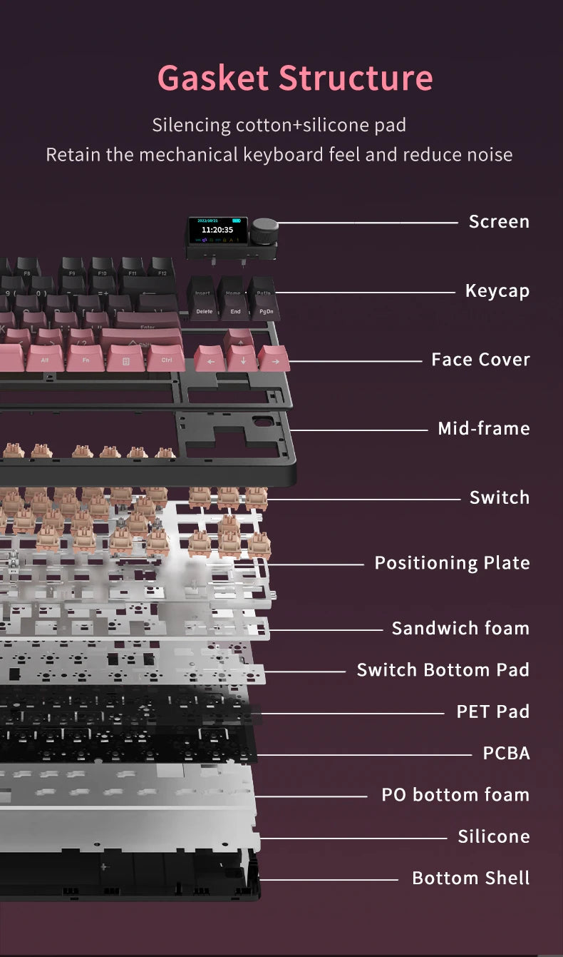 AJAZZ AK870 Plus 87-Key Wireless Mechanical Keyboard RGB Hot Swap Bluetooth Gaming Keyboard Multi-function Knob for Laptop PC