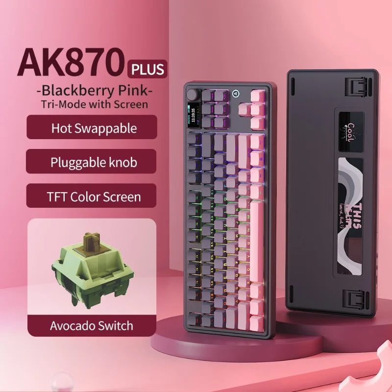 AJAZZ AK870 Plus 87-Key Wireless Mechanical Keyboard RGB Hot Swap Bluetooth Gaming Keyboard Multi-function Knob for Laptop PC
