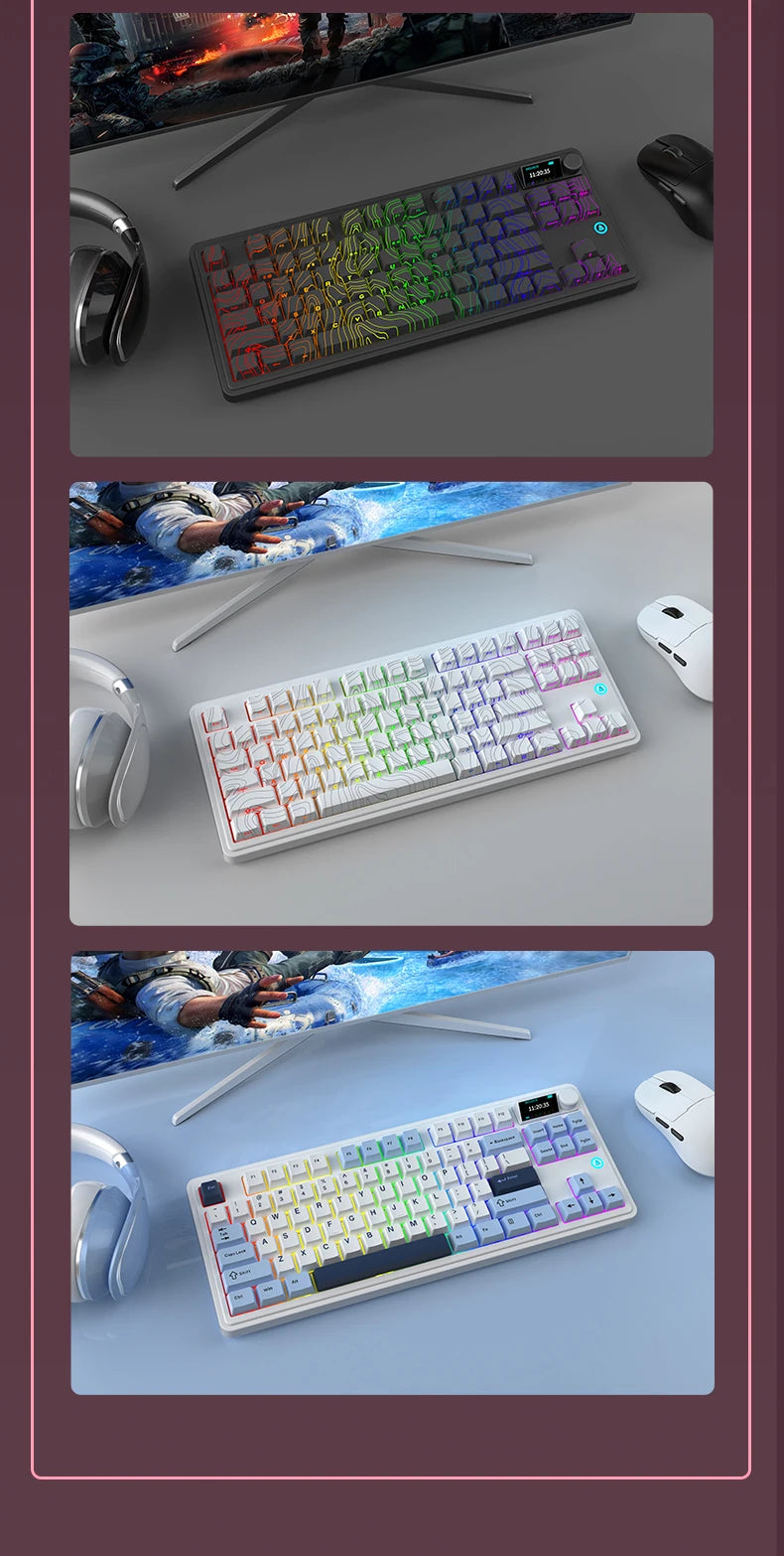 AJAZZ AK870 Plus 87-Key Wireless Mechanical Keyboard RGB Hot Swap Bluetooth Gaming Keyboard Multi-function Knob for Laptop PC