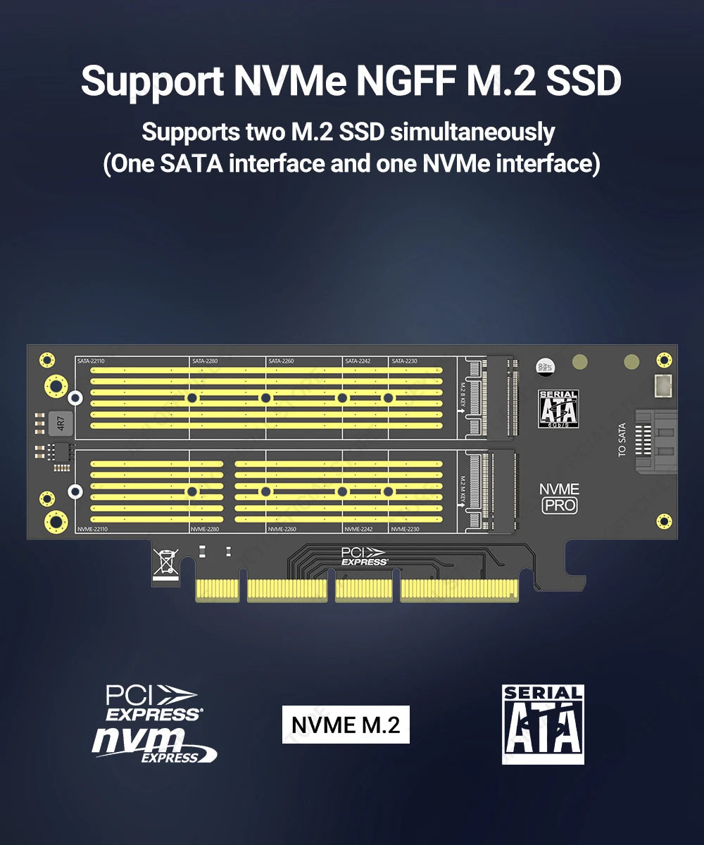 JEYI SK9 M.2 Dual PCIE 4.0 Adapter for NVMe / NGFF SSD With Turbo Fan, NVME (m Key) and SATA (b Key) SSD to PCIe x4 X8 X16 Slot