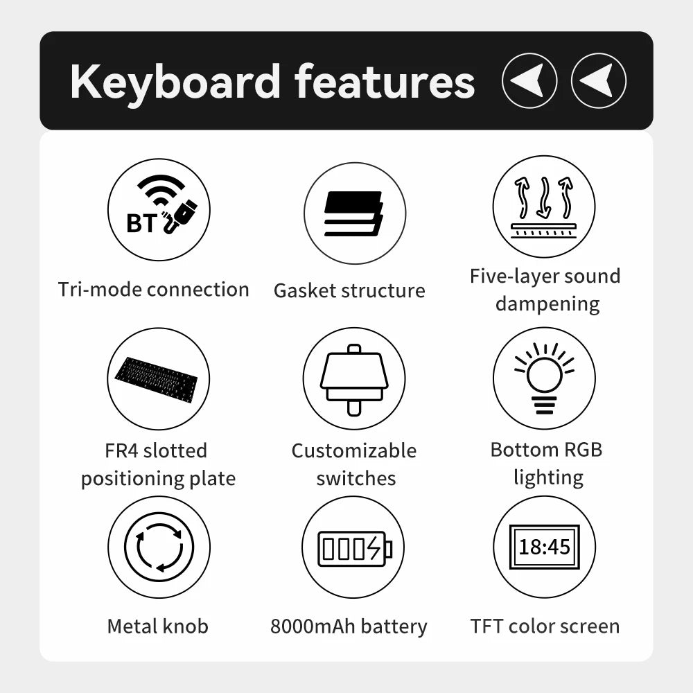 AJAZZ AK980 mechanical keyboard multifunctional knob gasket structure color screen wireless gaming keyboard PC gaming machine ac