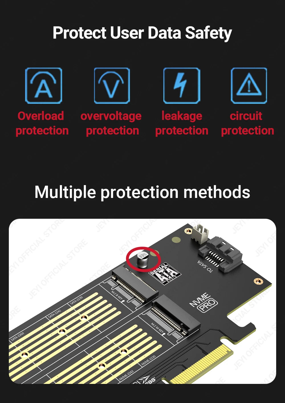 JEYI SK9 M.2 Dual PCIE 4.0 Adapter for NVMe / NGFF SSD With Turbo Fan, NVME (m Key) and SATA (b Key) SSD to PCIe x4 X8 X16 Slot