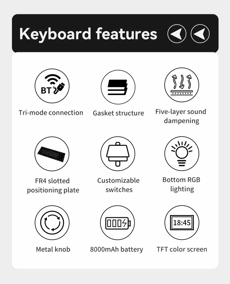 AJAZZ AK980 mechanical keyboard multifunctional knob gasket structure color screen wireless gaming keyboard PC gaming machine ac