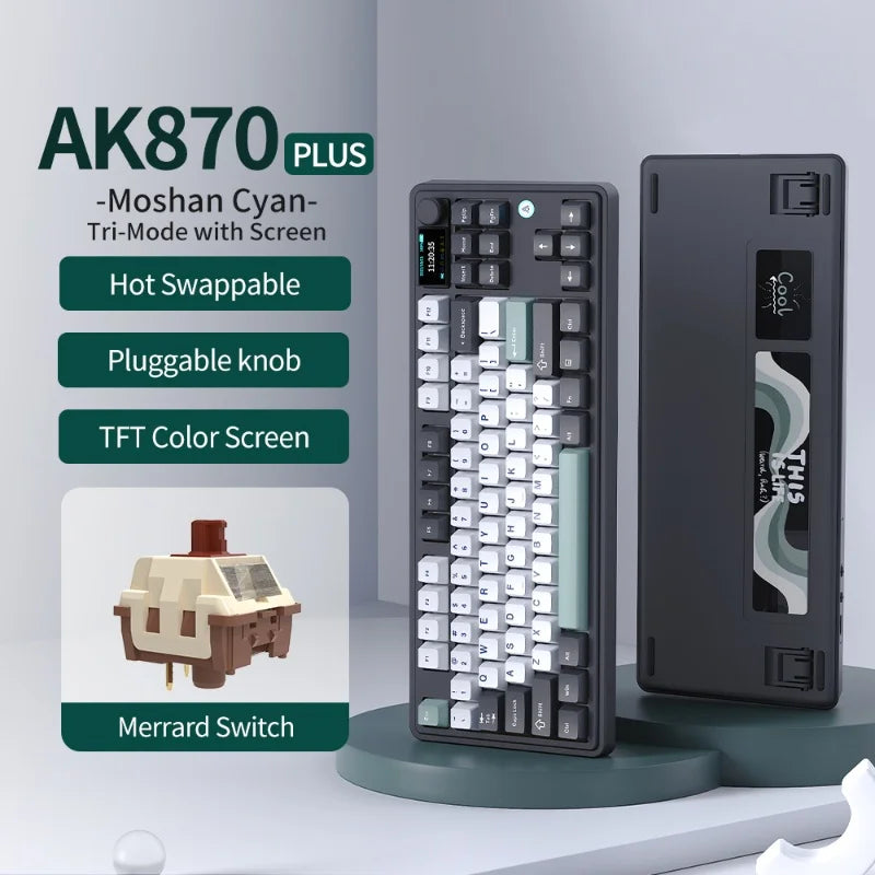 AJAZZ AK870 Plus 87-Key Wireless Mechanical Keyboard RGB Hot Swap Bluetooth Gaming Keyboard Multi-function Knob for Laptop PC