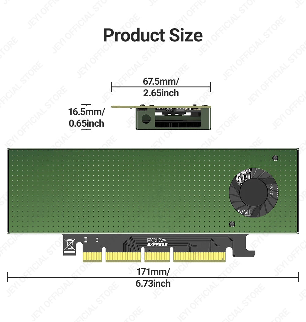 JEYI SK9 M.2 Dual PCIE 4.0 Adapter for NVMe / NGFF SSD With Turbo Fan, NVME (m Key) and SATA (b Key) SSD to PCIe x4 X8 X16 Slot