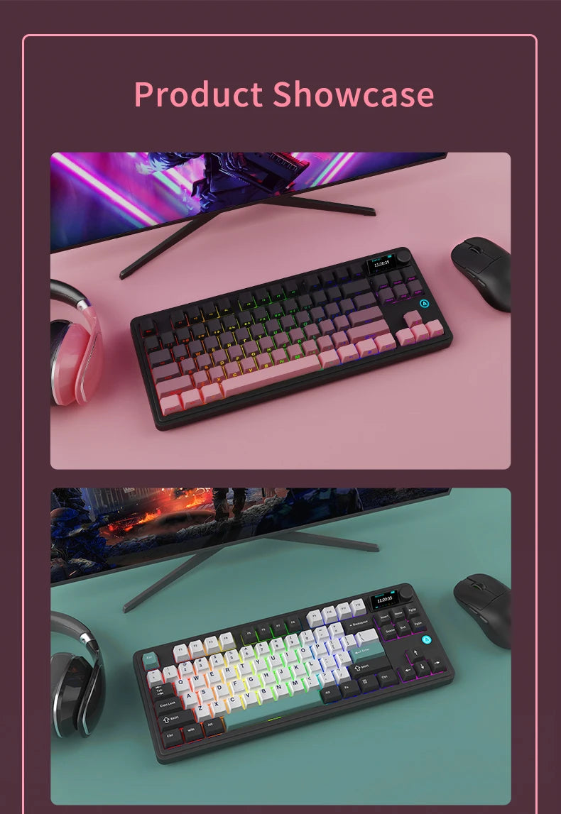 AJAZZ AK870 Plus 87-Key Wireless Mechanical Keyboard RGB Hot Swap Bluetooth Gaming Keyboard Multi-function Knob for Laptop PC