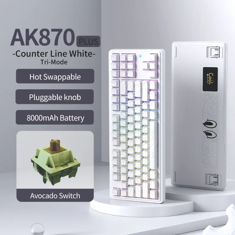 AJAZZ AK870 Plus 87-Key Wireless Mechanical Keyboard RGB Hot Swap Bluetooth Gaming Keyboard Multi-function Knob for Laptop PC