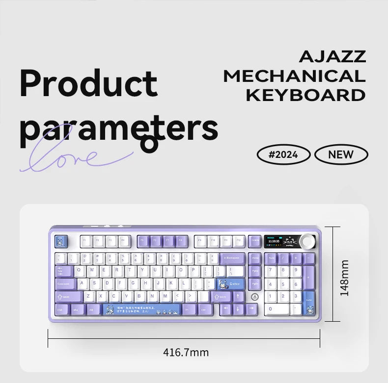 AJAZZ AK980 mechanical keyboard multifunctional knob gasket structure color screen wireless gaming keyboard PC gaming machine ac