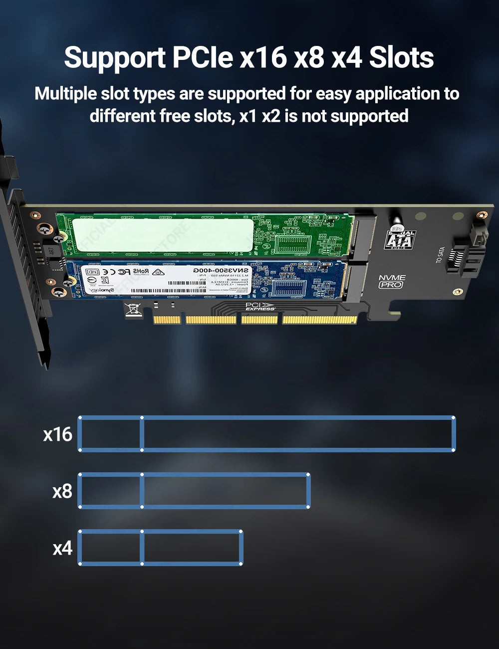 JEYI SK9 M.2 Dual PCIE 4.0 Adapter for NVMe / NGFF SSD With Turbo Fan, NVME (m Key) and SATA (b Key) SSD to PCIe x4 X8 X16 Slot