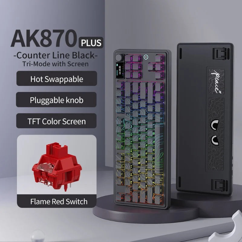 AJAZZ AK870 Plus 87-Key Wireless Mechanical Keyboard RGB Hot Swap Bluetooth Gaming Keyboard Multi-function Knob for Laptop PC