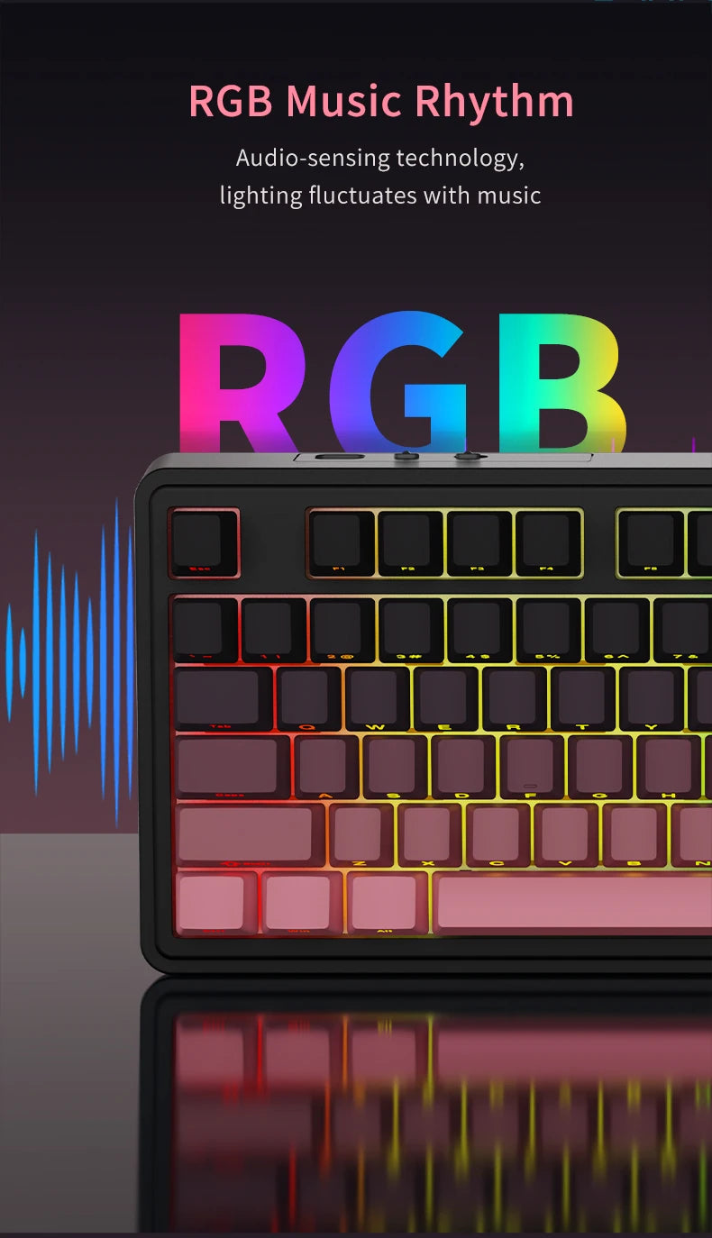 AJAZZ AK870 Plus 87-Key Wireless Mechanical Keyboard RGB Hot Swap Bluetooth Gaming Keyboard Multi-function Knob for Laptop PC