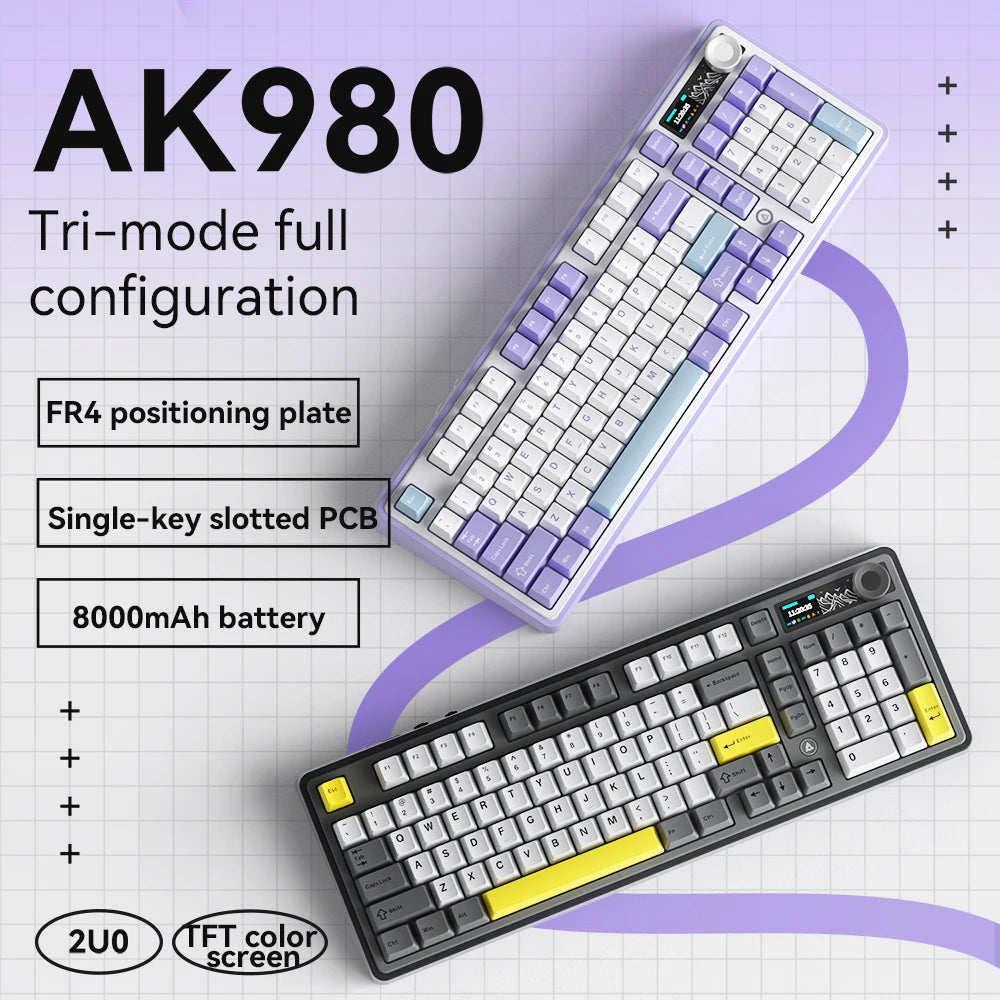 AJAZZ AK980 mechanical keyboard multifunctional knob gasket structure color screen wireless gaming keyboard PC gaming machine ac