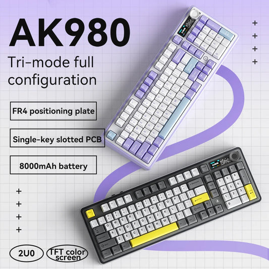 AJAZZ AK980 mechanical keyboard multifunctional knob gasket structure color screen wireless gaming keyboard PC gaming machine ac
